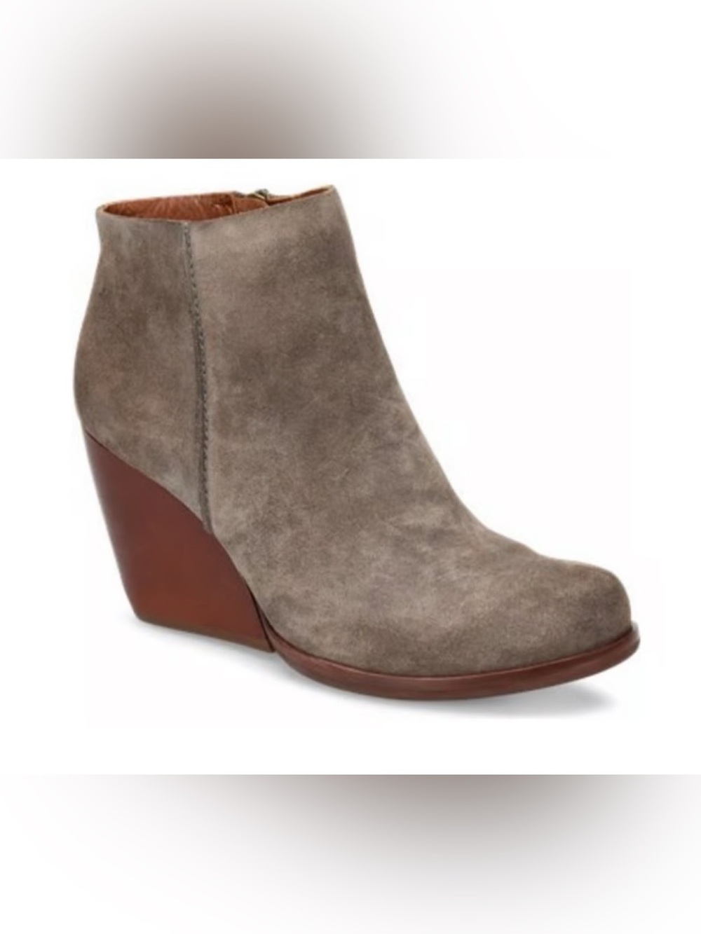 Kork Ease Natalya Gray Distressed Nubuck Leather Stacked Wedge Bootie Heel Sz 8